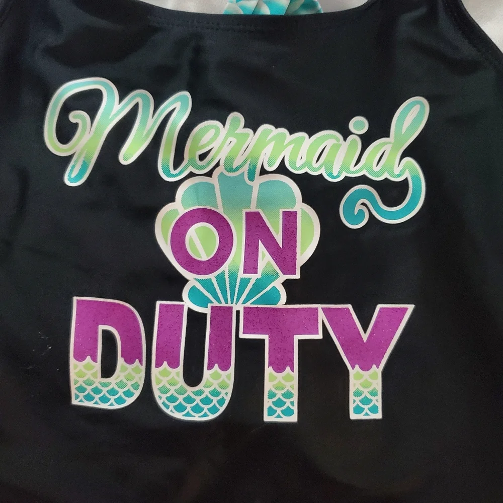 Girls Mermaid On Duty Tankini Black And Turquoise Size‎ L 10/12